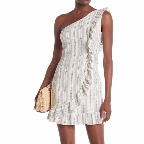 Line and Dot | Womens White One Shoulder Fit & Flare Edna Mini Dress Size Medium - Picture 3 of 13